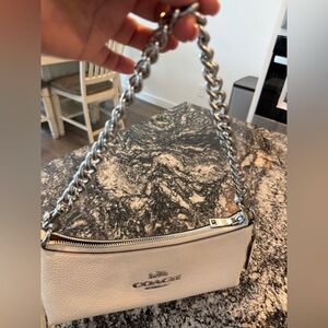 Charlotte Coach Cream Crossbody Bag with Silver Chain